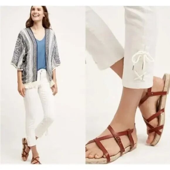 Anthropologie Jeans 29 Pilcro and Letterpress Stet Lace Up Ivory White - Picture 1 of 3